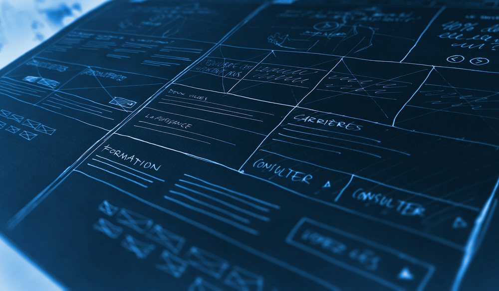 A blueprint-style wireframe sketch, representing scoping the full integration workflow